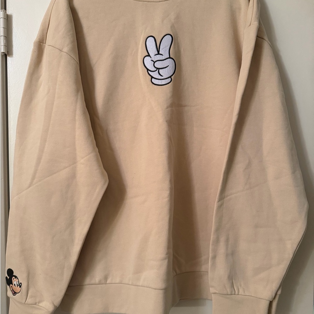 Disney Tan Crewneck Sweater with Peace Sign